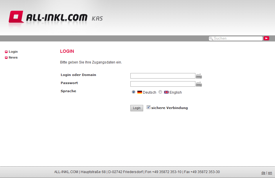 Login-Bereich des KAS von all-inkl
