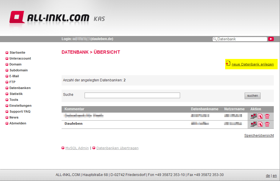 Übersicht der Datenbanken im KAS