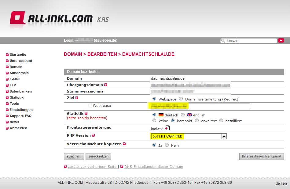 Domain-Einstellungen bearbeiten
