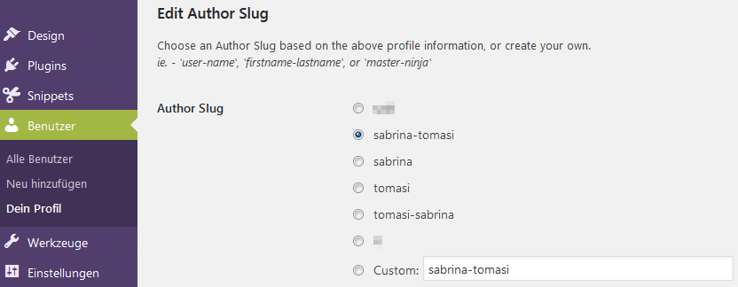 Einstellungen des Plugins "Edit Author Slug"
