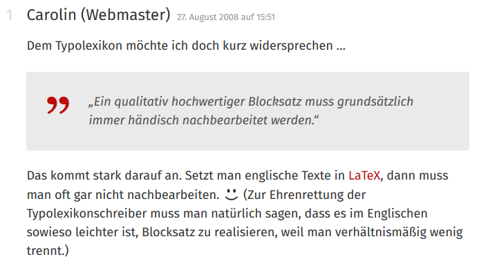 Kommentar Carolin (Bücher)kram zum Artikel "Blocksatz im Internet"