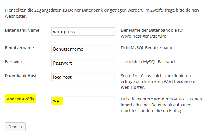 Tabellenpräfix bei der WordPress-Installation ändern